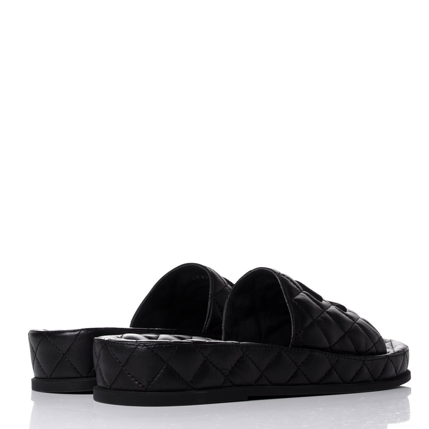 Lambskin Quilted CC Mules Sandals 38 Black