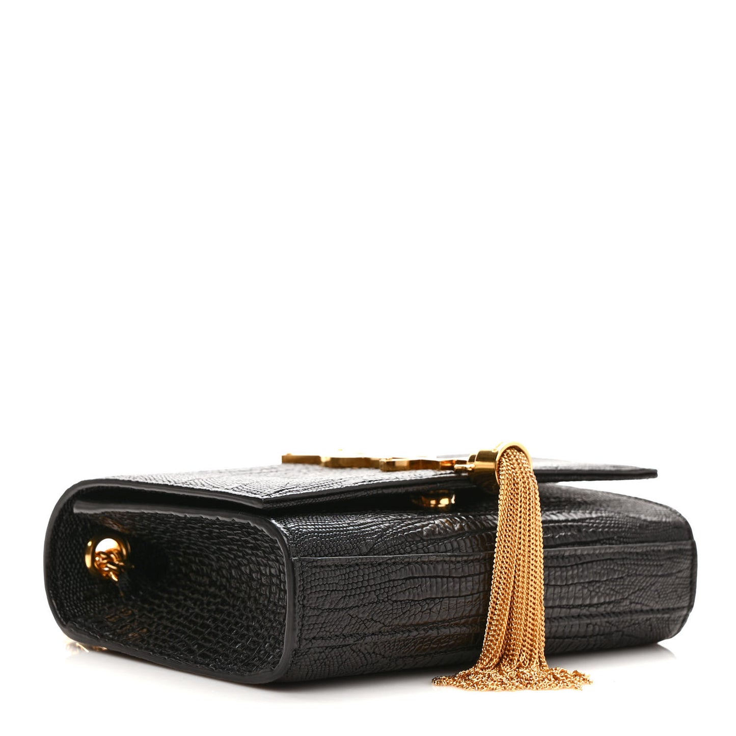 Calfskin Lizard Embossed Small Classic Monogram Kate Tassel Satchel Black