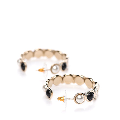 Chanel Crystal Pearl Metal Resin Polka Dot Hoop Earrings Gold Black 3 of 5