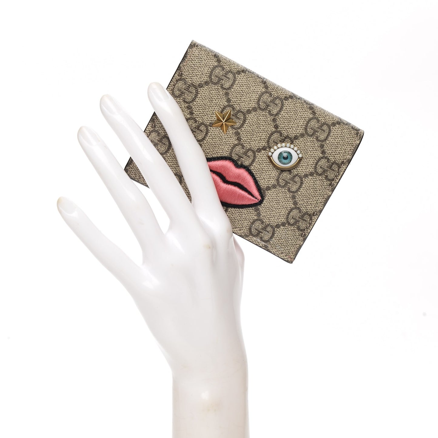 GG Supreme Monogram Face Embroidered Card Case Wallet Pink