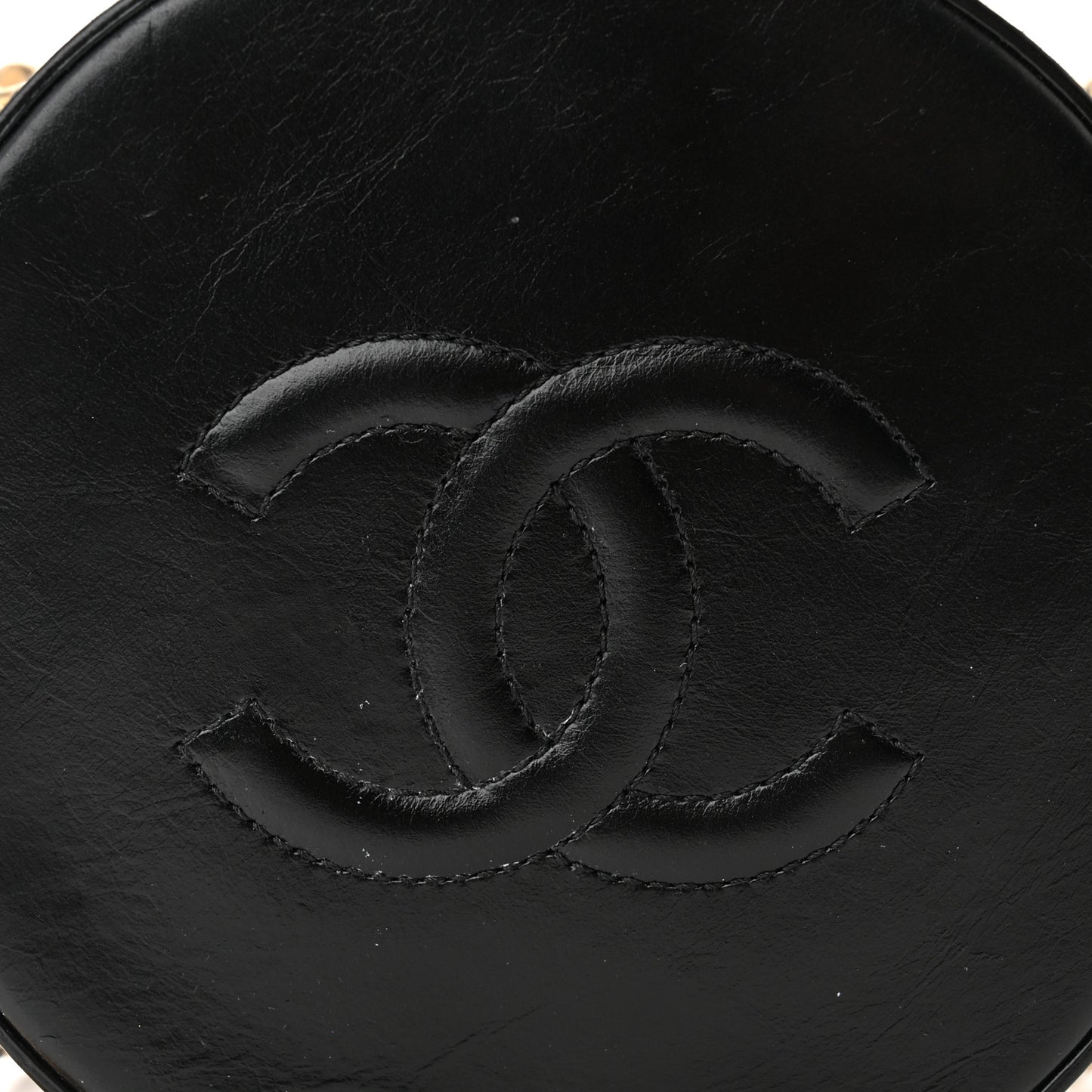 Glazed Calfskin Round As Earth Evening Bag Black
