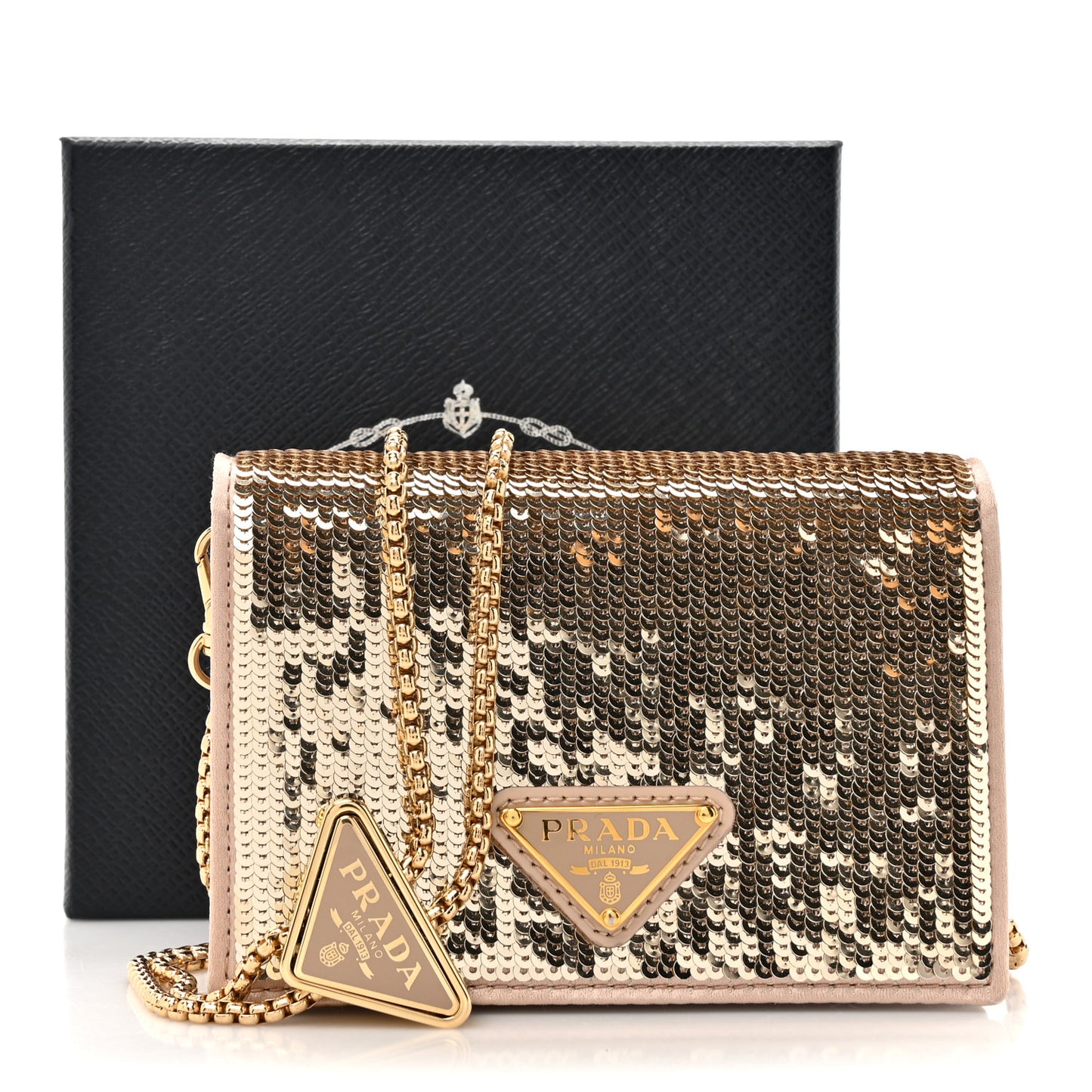 Paillettes Sequin Metal Triangle Logo Card Holder With Strap Cammeo