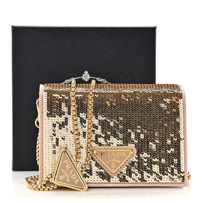 Prada Paillettes Sequin Metal Triangle Logo Card Holder With Strap Cammeo 11 of 11