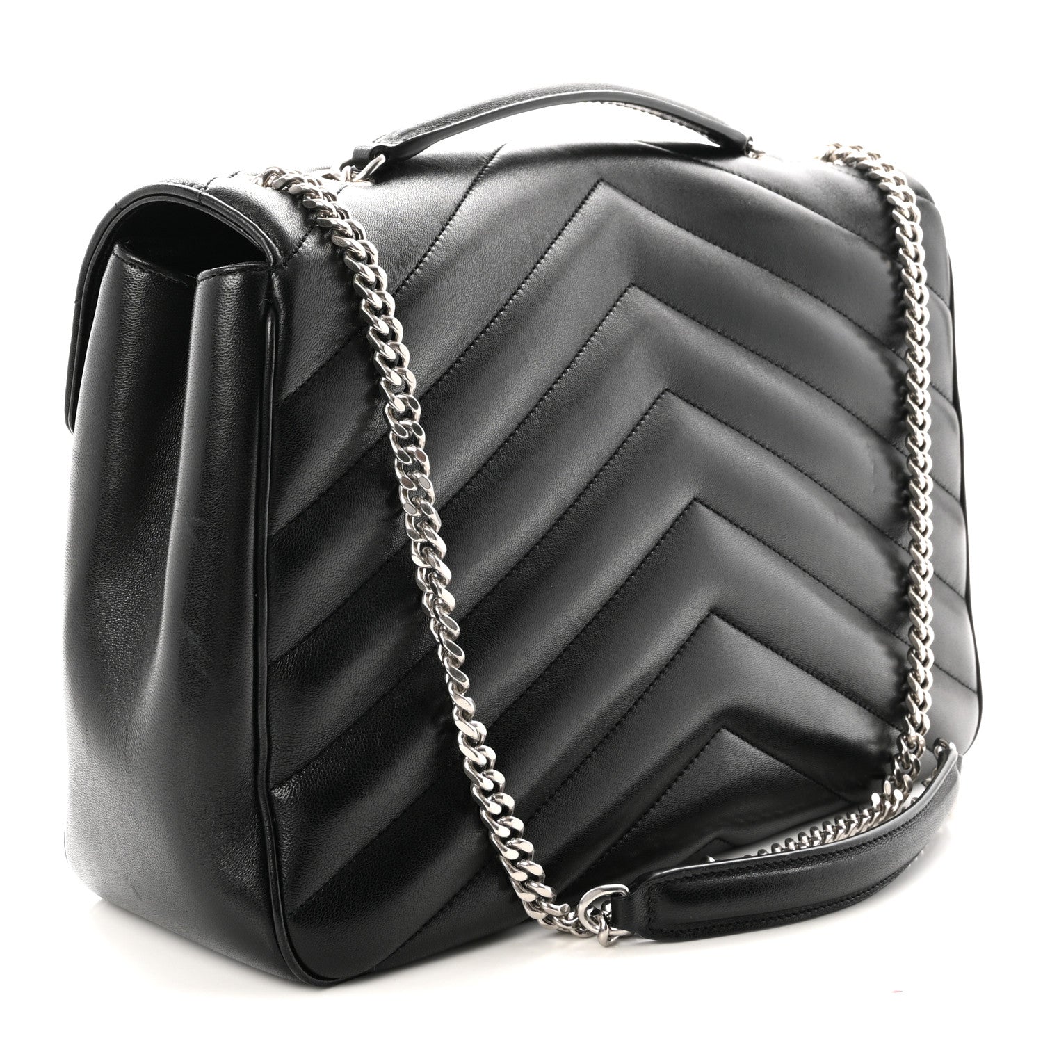 Saint Laurent Lambskin Chevron Quilted Large LouLou Black 3 of 9