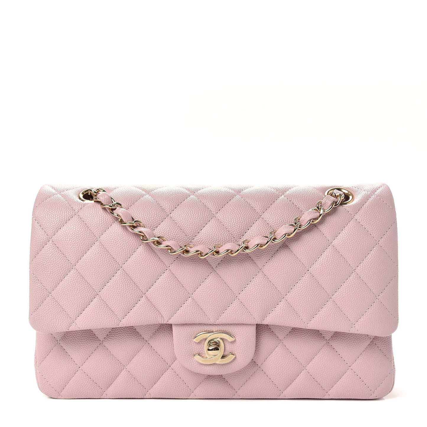 Caviar Quilted Medium Double Flap Light Pink