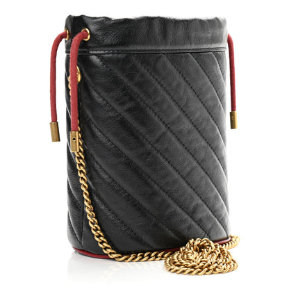 Gucci Vintage Effect Calfskin Matelasse Diagonal Mini Torchon GG Marmont 2.0 Bucket Bag Black Romantic Cherry 3 of 11