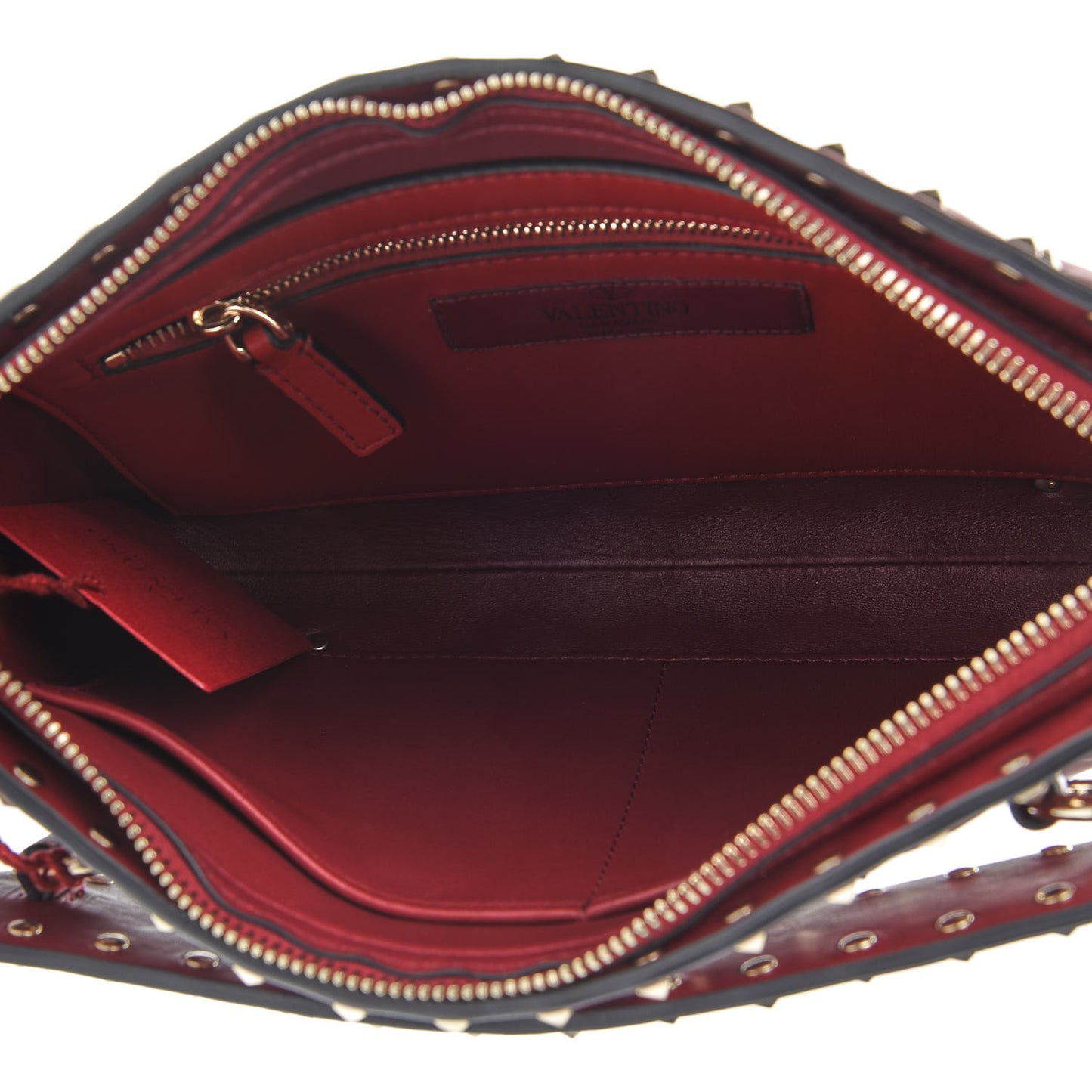 Nappa Rockstud Spike Side Slip Zip Clutch Rubino