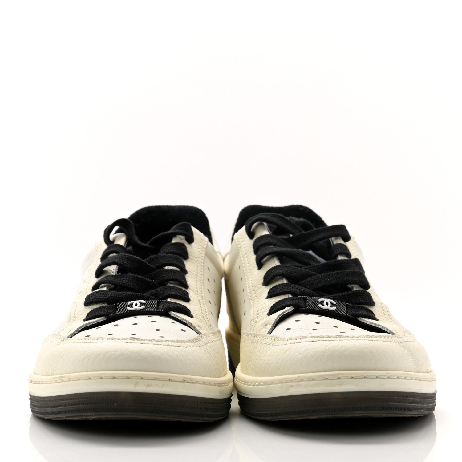 Chanel Grained Calfskin Fabric Womens Logo Sneakers 39.5 White Black 2 of 11