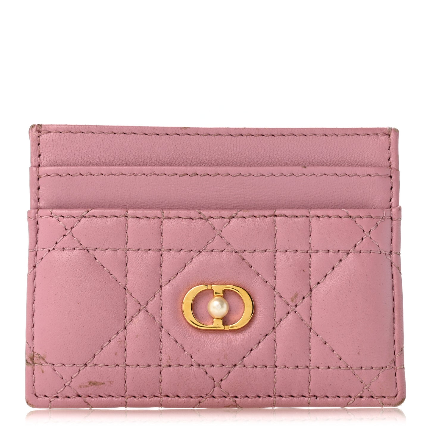 Lambskin Pearl Cannage Dior Jolie Freesia Card Holder Pink
