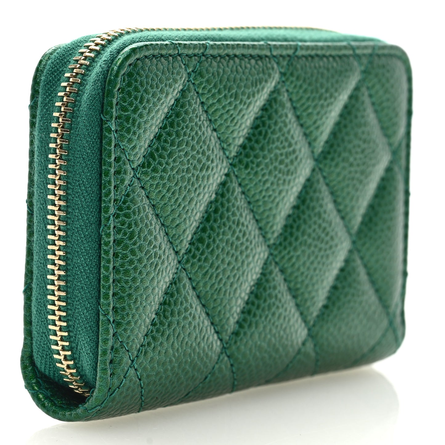 Metallic Caviar Quilted Zip Coin Purse Green