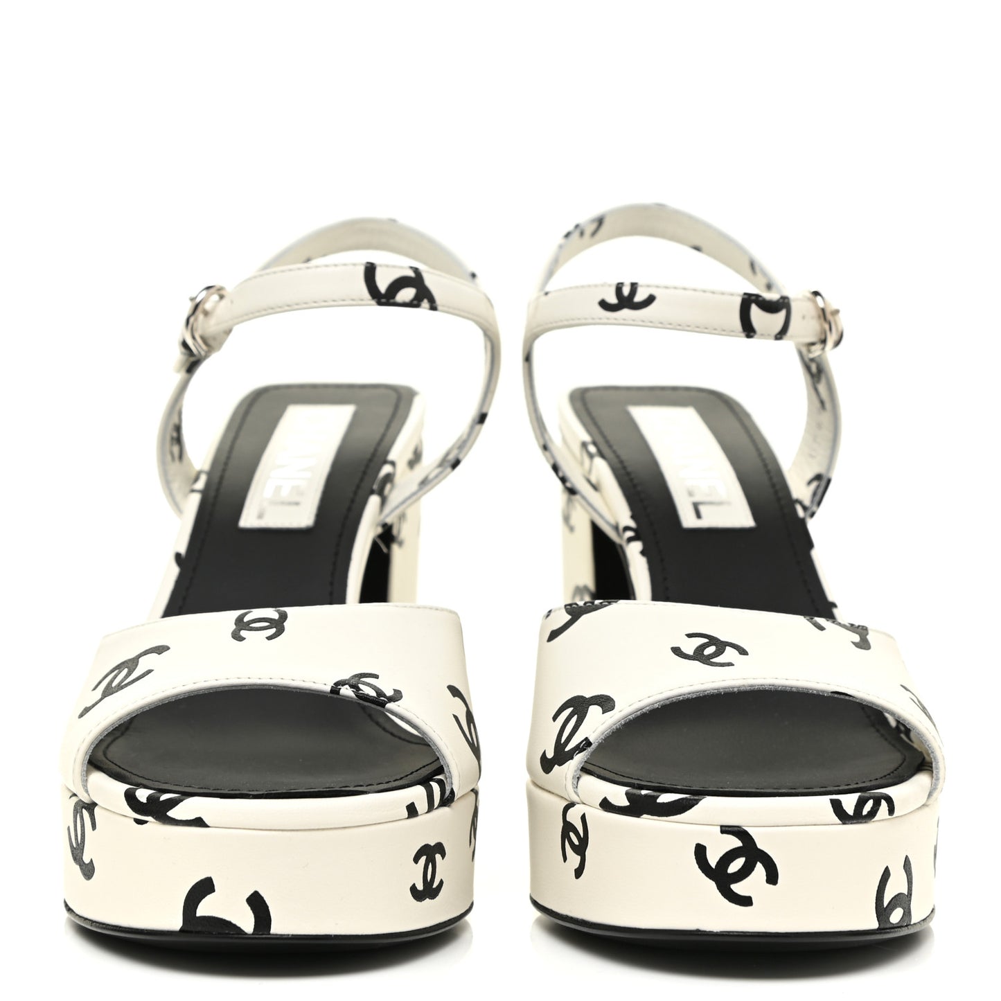 Printed Lambskin Coco Beach Platform Sandals 39 White Black