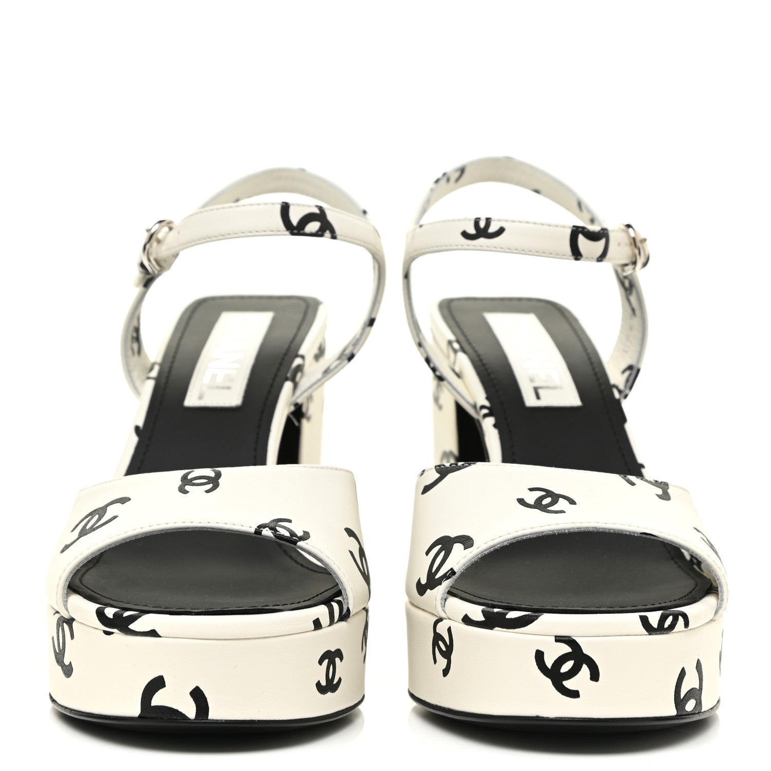 Chanel Printed Lambskin Coco Beach Platform Sandals 39 White Black 2 of 9