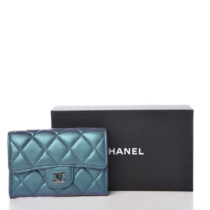 Chanel Iridescent Lambskin Quilted Card Holder Blue 9 of 9