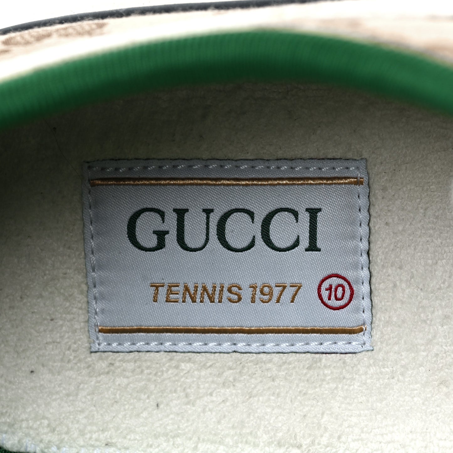 GG Monogram Web Mens 1977 Tennis Sneakers 10 Beige Ebony Mystic White
