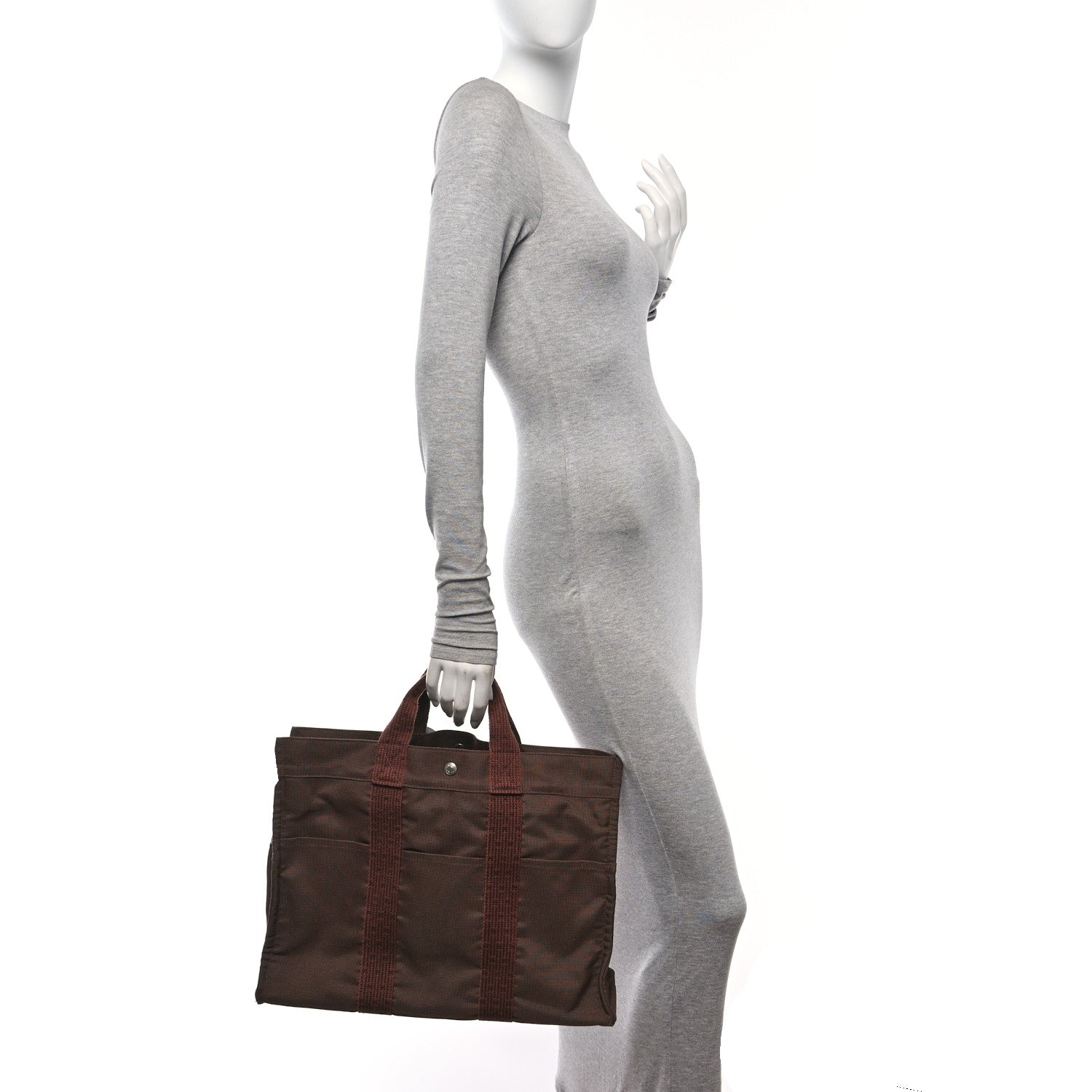 Hermes Canvas Herline MM Tote Brown 3 of 11