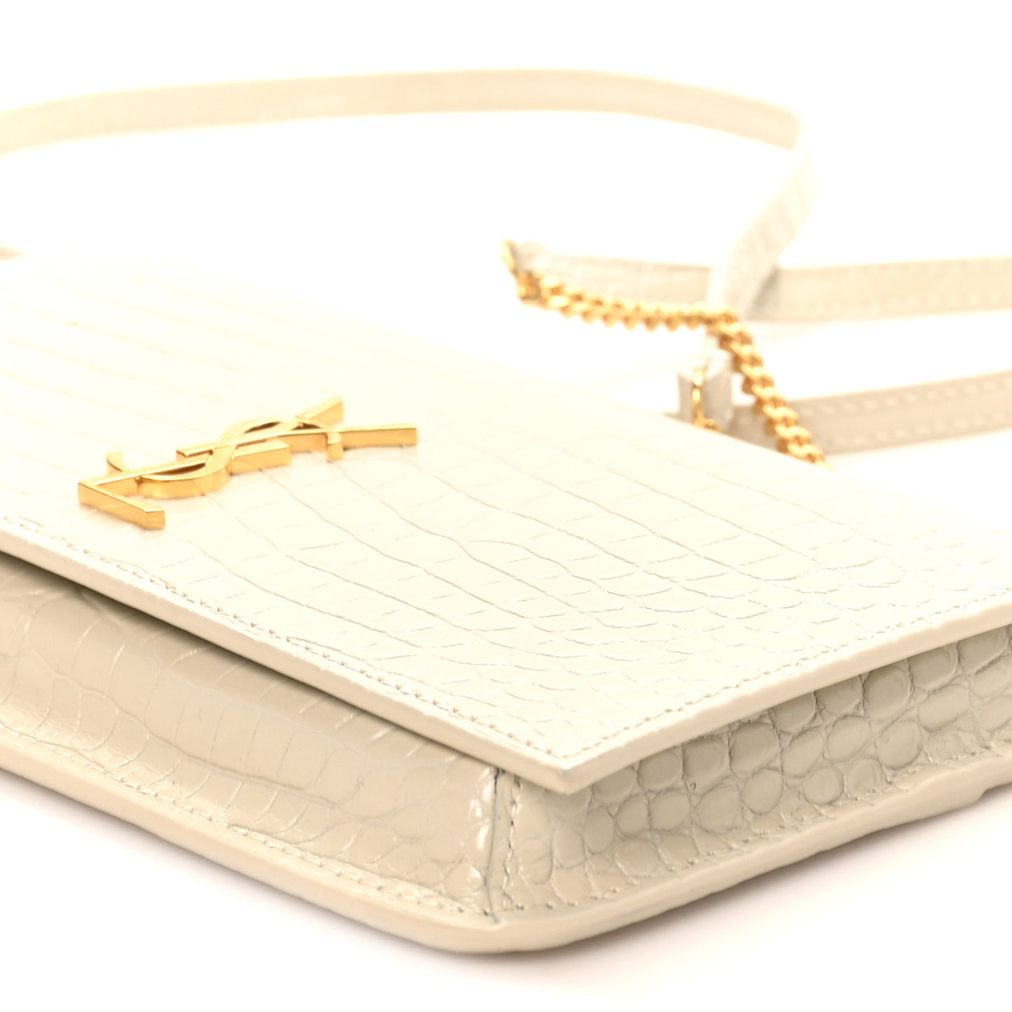Crocodile Embossed Monogram Phone Holder Crossbody Blanc Vintage