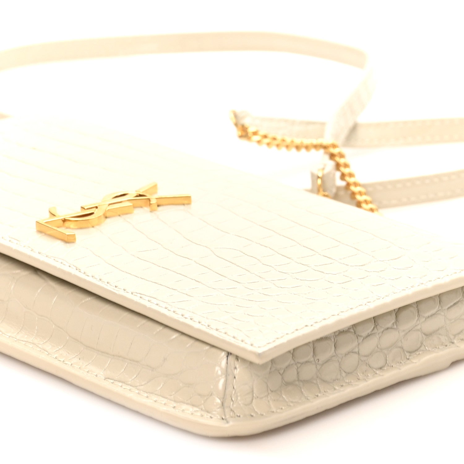 Saint Laurent Crocodile Embossed Monogram Phone Holder Crossbody Blanc Vintage 9 of 10
