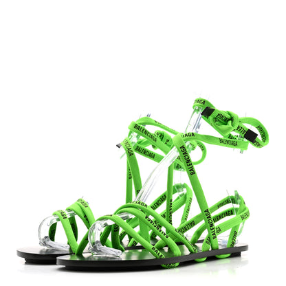 Balenciaga Nylon Calfskin Logo Lace Flat Sandals 37 Neon Green 4 of 8