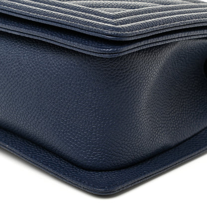 Chanel Caviar Chevron Quilted Medium Boy Flap Navy 8 of 12