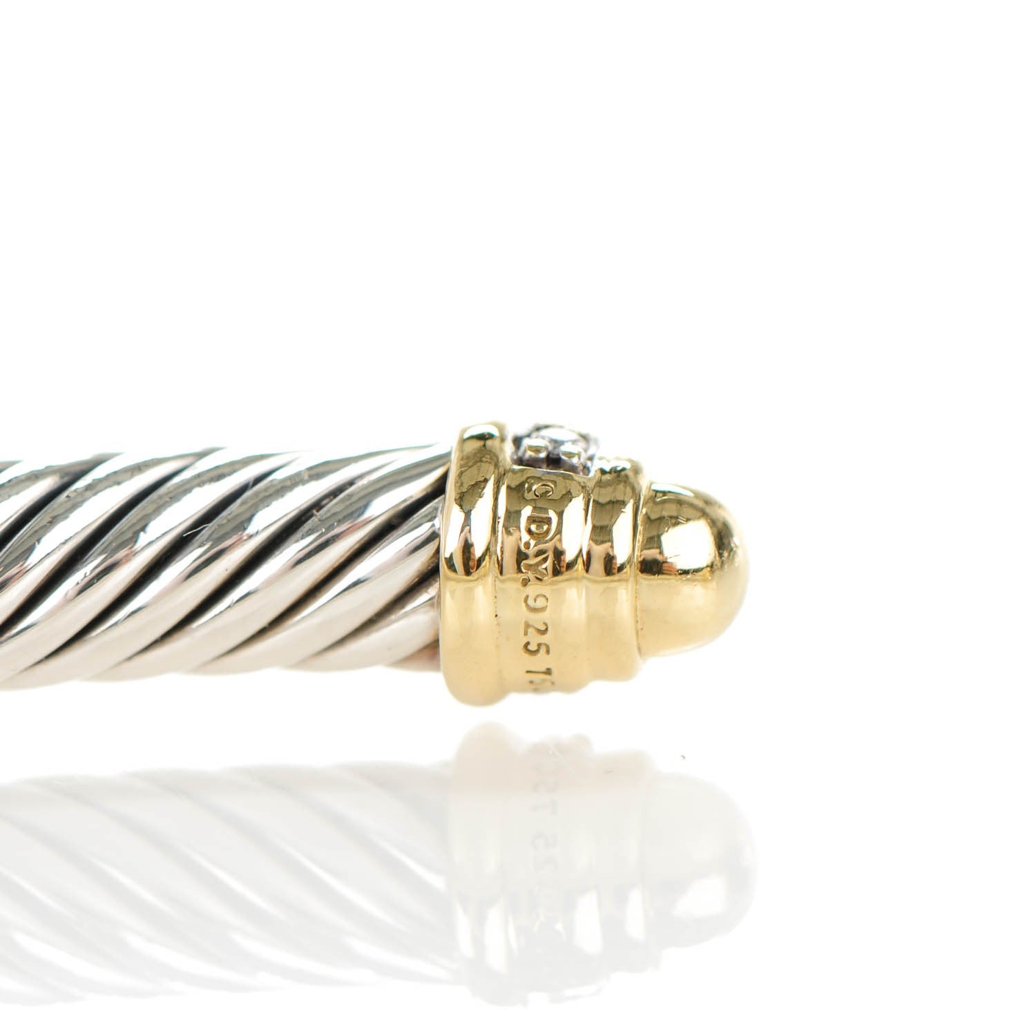 David Yurman Sterling Silver 18K Yellow Gold Diamond 5mm Cable Classics Bracelet 5 of 6