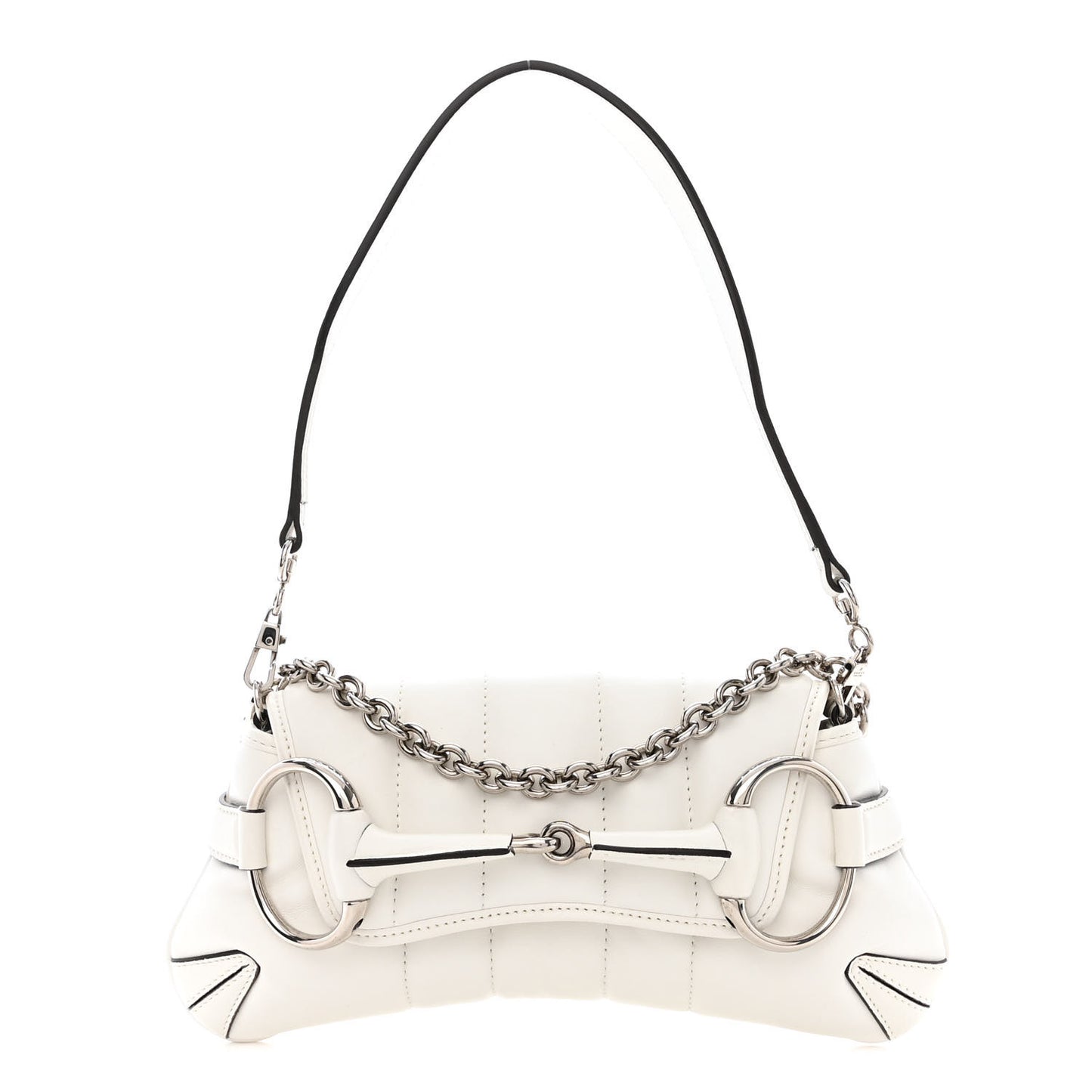 Nappa Vertical Matelasse Small Maxi Horsebit Chain Shoulder Bag Great White