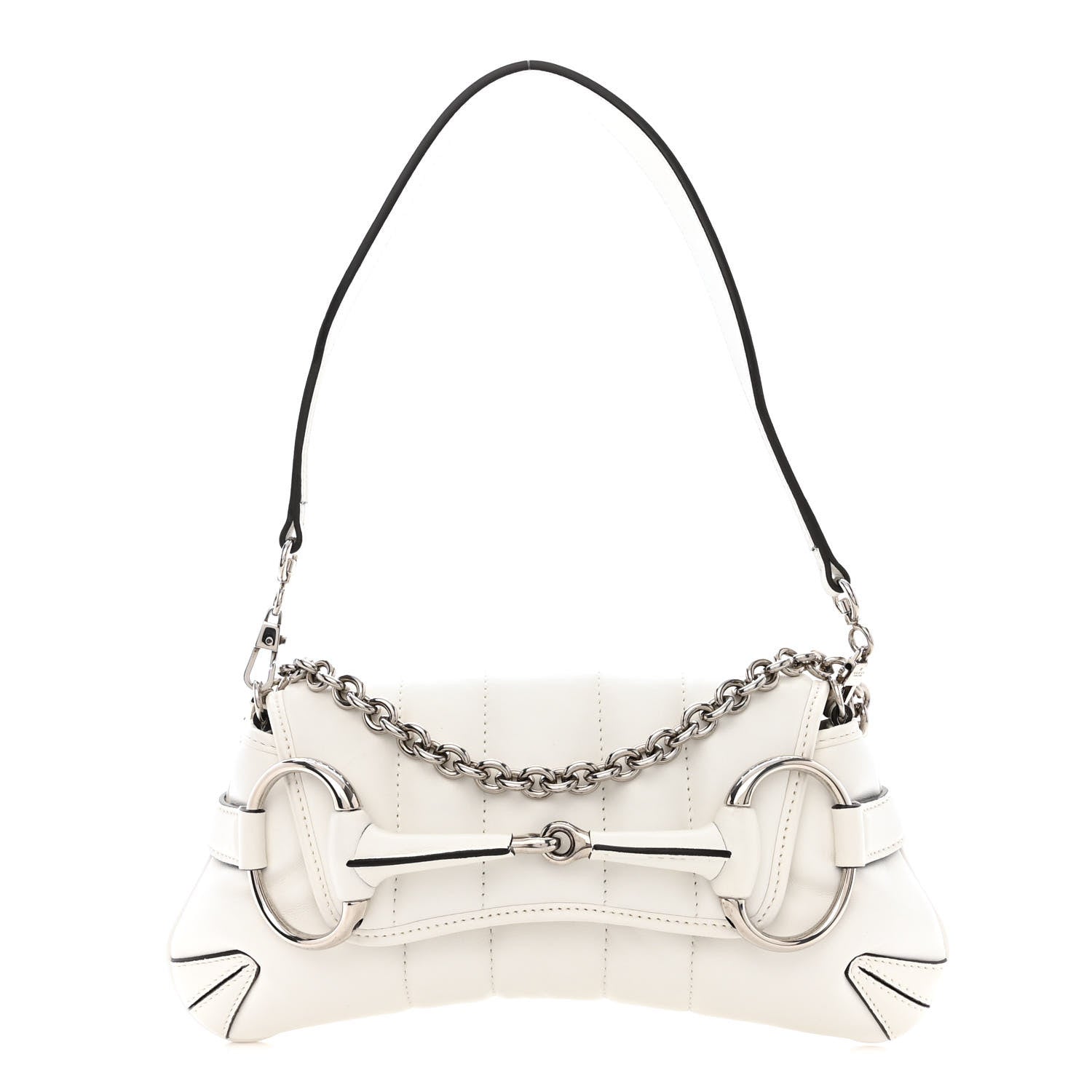 Gucci Nappa Vertical Matelasse Small Maxi Horsebit Chain Shoulder Bag Great White 1 of 10