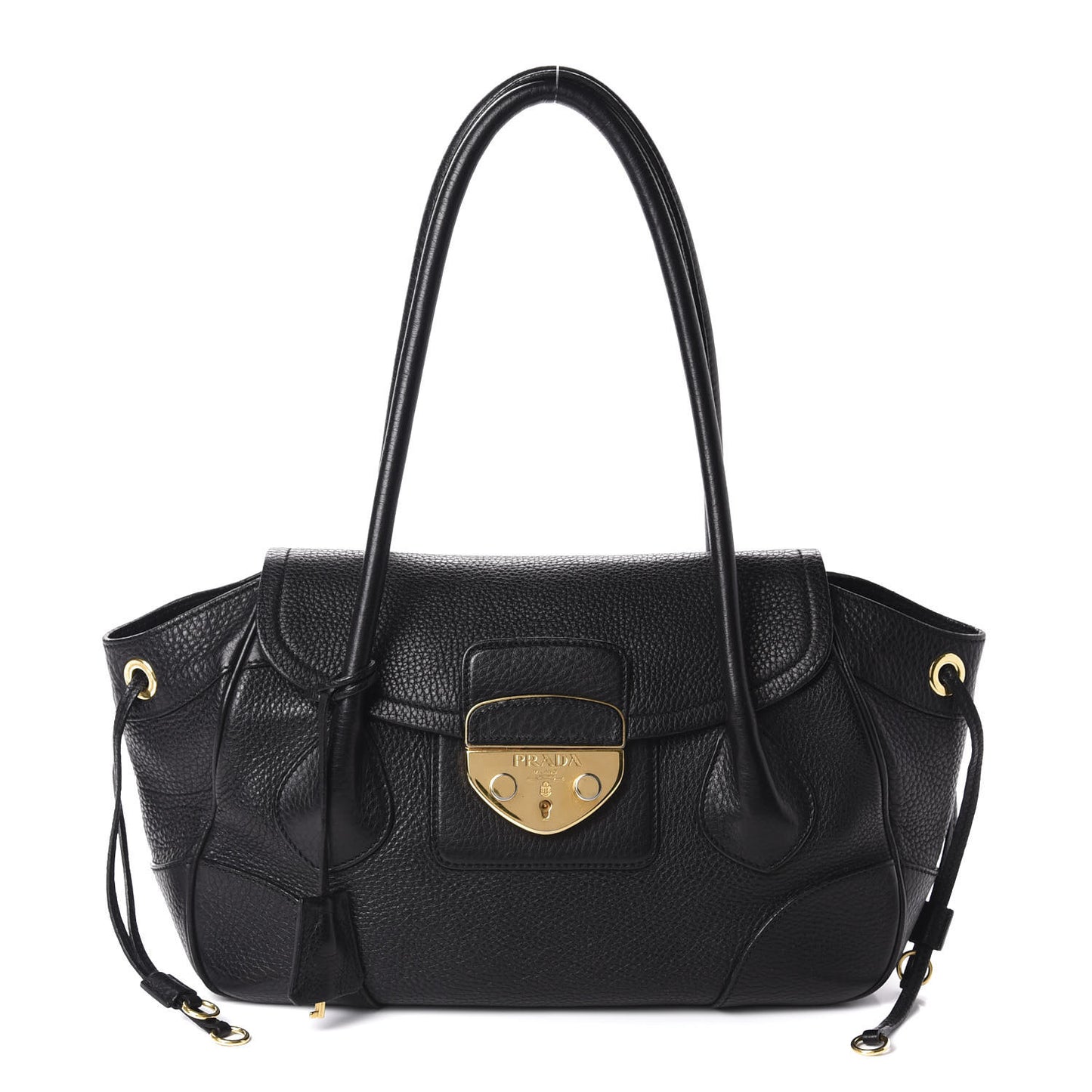 Vitello Daino Pushlock Shoulder Bag Black