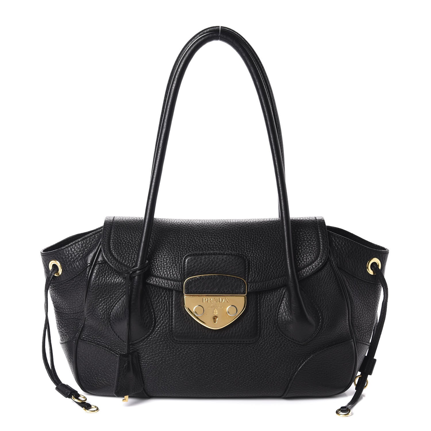 Prada Vitello Daino Pushlock Shoulder Bag Black 1 of 10