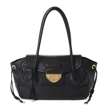 Prada Vitello Daino Pushlock Shoulder Bag Black 1 of 10