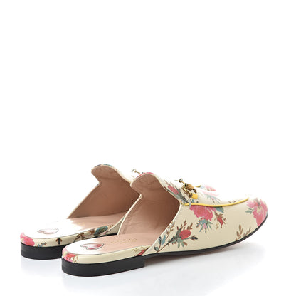 Gucci Calfskin Stamp Allover Rose Princetown Slippers 40.5 Ivory Multicolor 4 of 8
