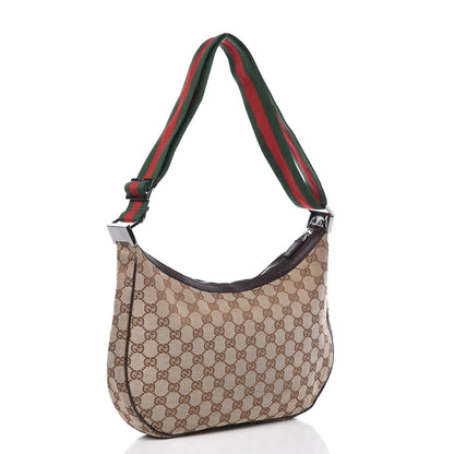 Gucci Monogram Web Medium Half Moon Hobo Dark Brown 3 of 9