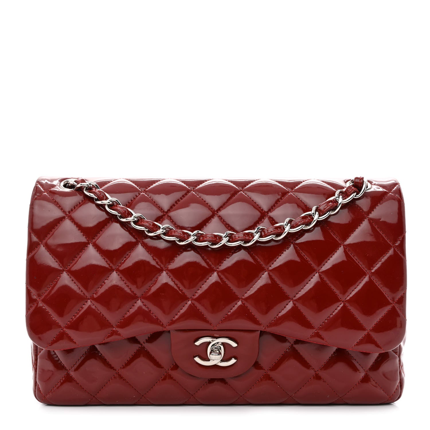 Chanel Patent Quilted Jumbo Double Flap Red 1 of 15