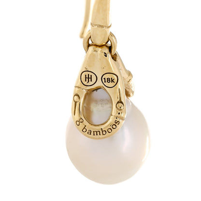 John Hardy 18K Yellow Gold Diamond Bamboo Pearl Drop Earrings 4 of 4
