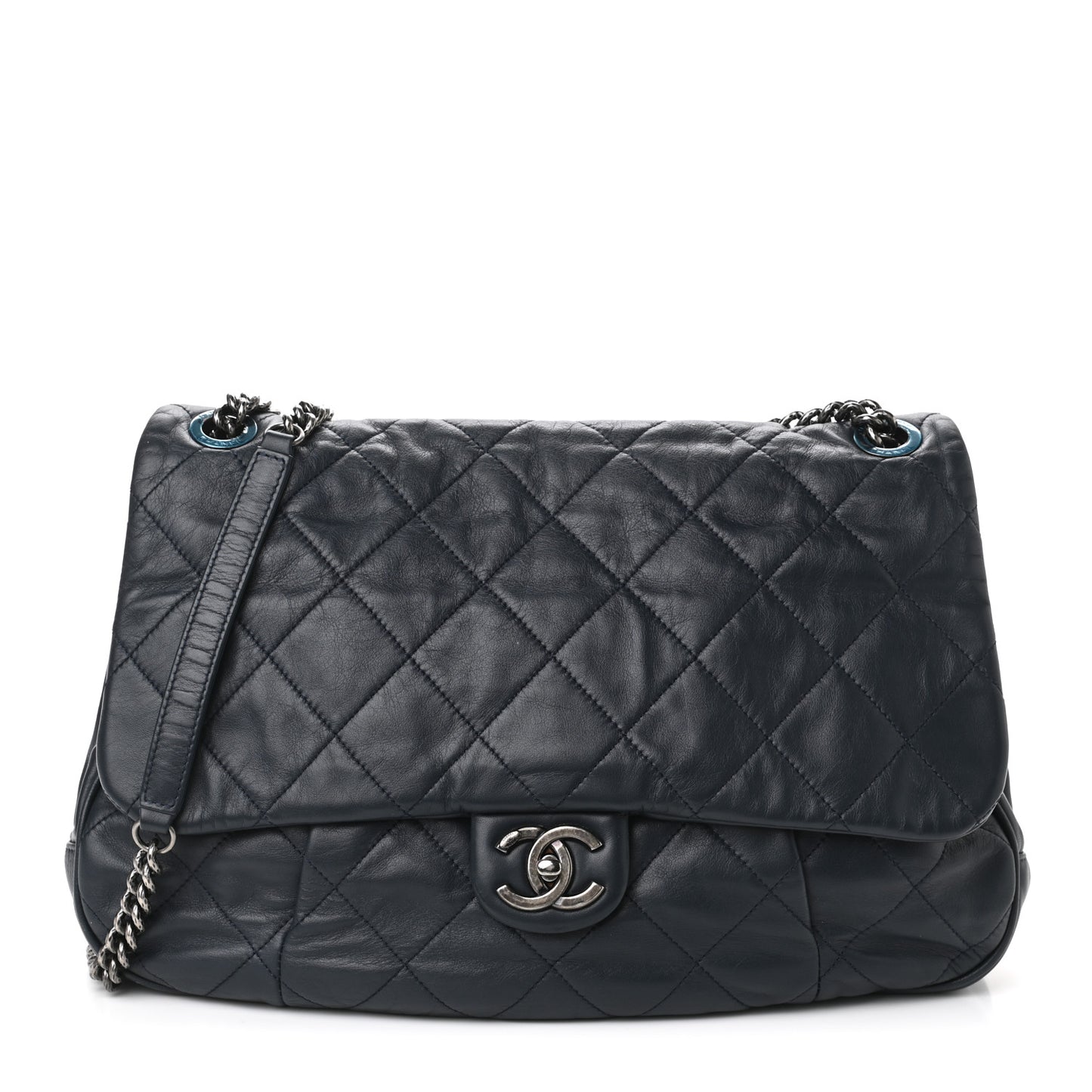 Calfskin Quilted Coco Pleats Flap Dark Navy Blue