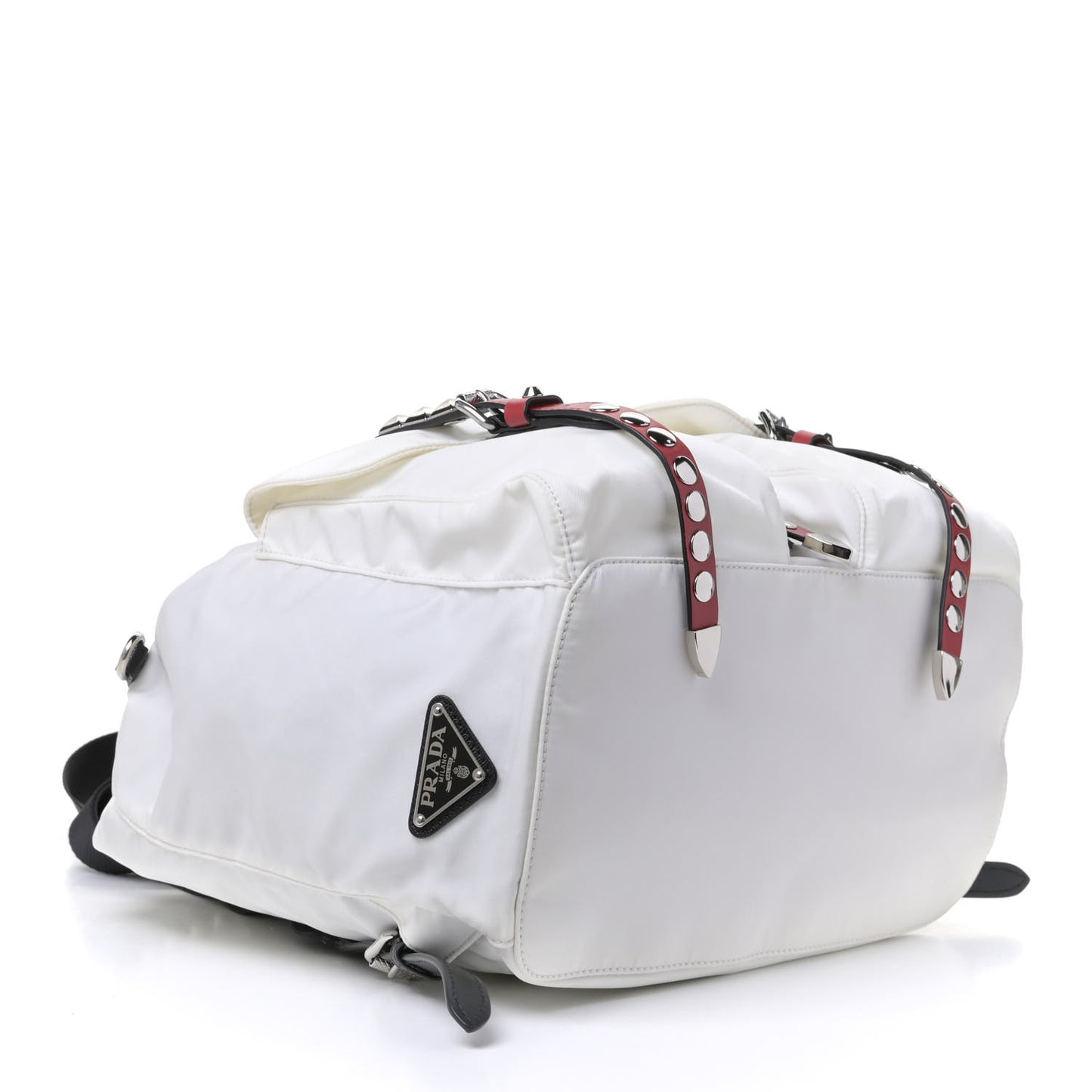 Nylon New Vela Studded Backpack White Fuoco