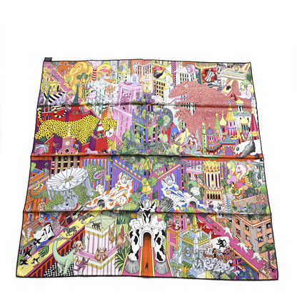 Hermes Silk Animapolis Scarf 90 Jaune Vif Vert Rose 1 of 5