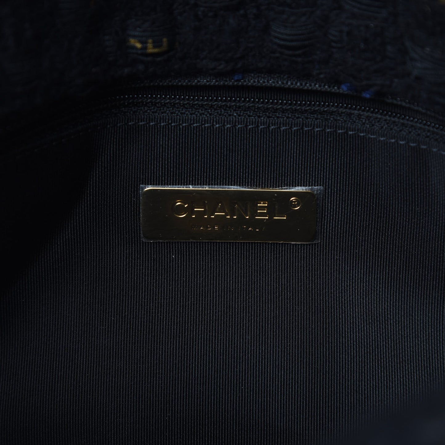 Tweed Quilted Large 19 Flap Black Navy Gold