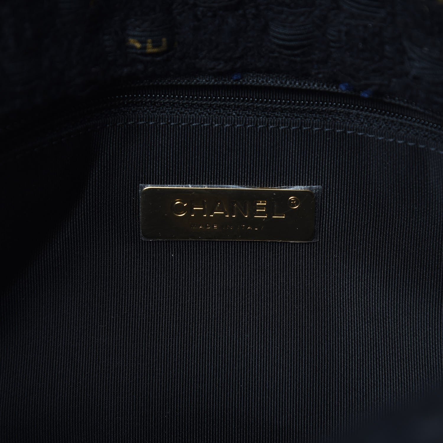 Chanel Tweed Quilted Large 19 Flap Black Navy Gold 6 of 11