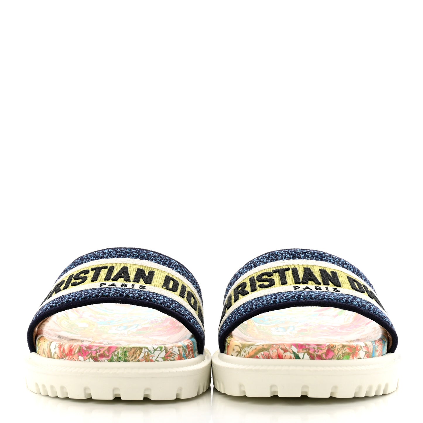 Canvas D-Constellation Embroidered Dway 10mm Slide Sandals 35 White Multicolor