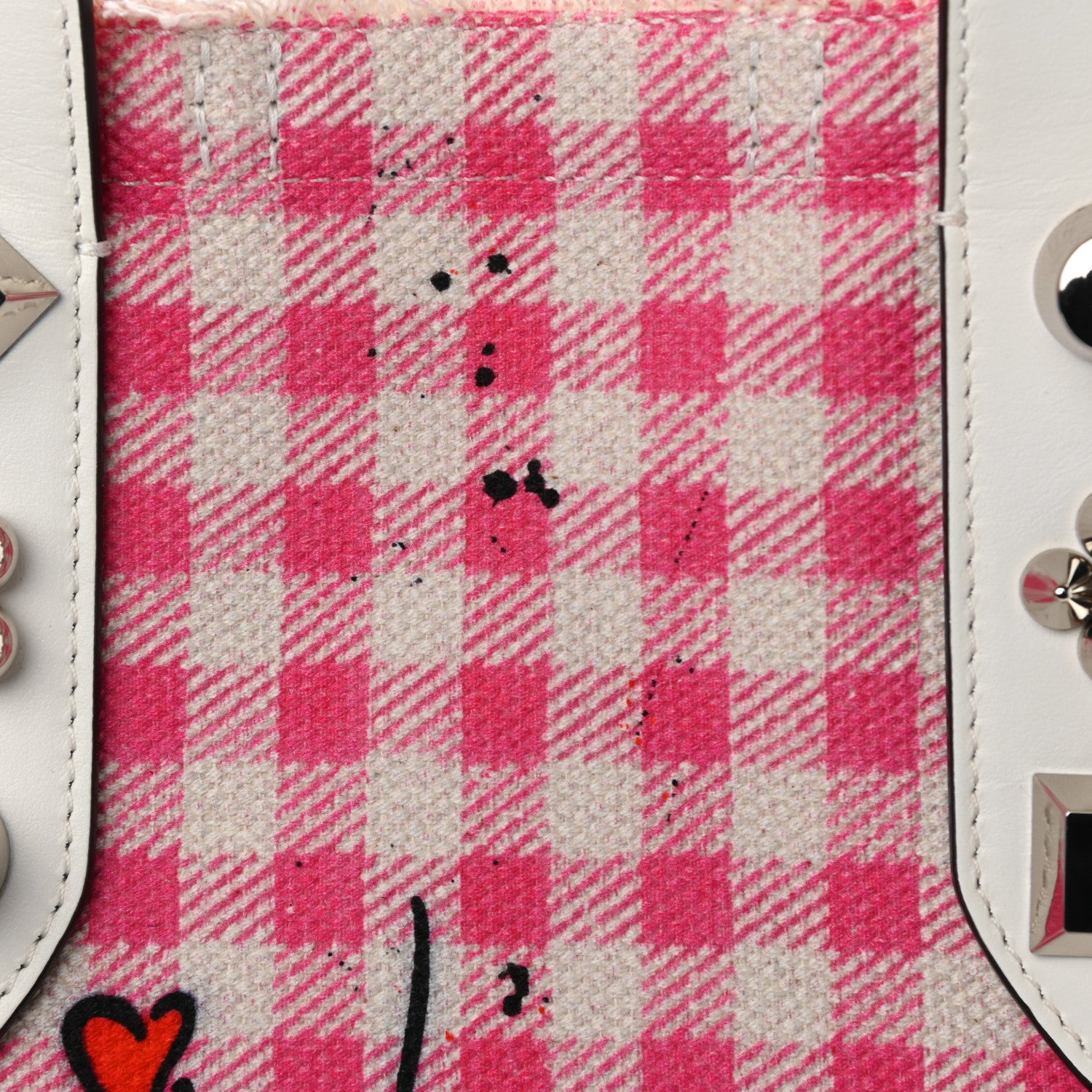 Christian Louboutin Canvas Gingham Printed Mini Frangibus Tote Pink White 8 of 10