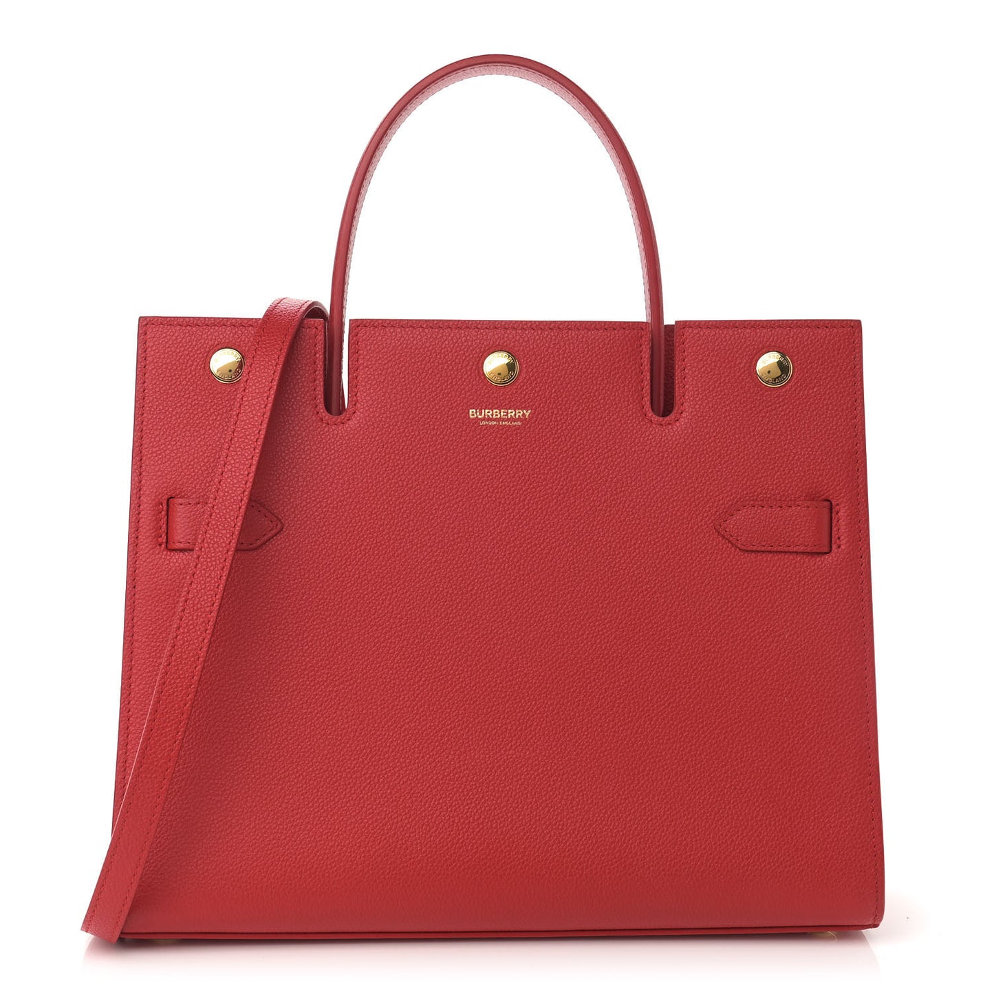 Grainy Calfskin Small Two Handle Title Bag Red