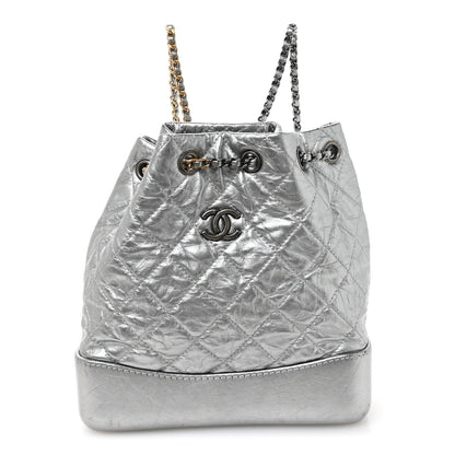 Chanel Metallic Crumpled Calfskin Quilted Small Gabrielle Backpack Silver 1 of 11