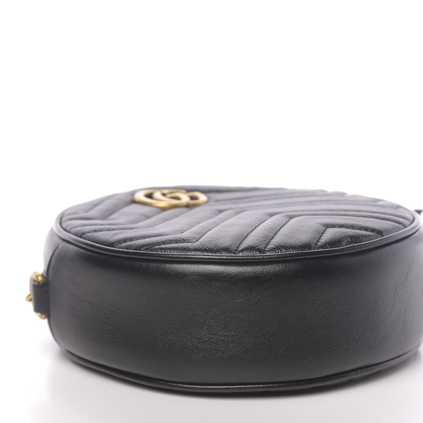 Azalea Calfskin Matelasse Heart Mini GG Marmont Round Shoulder Bag Black