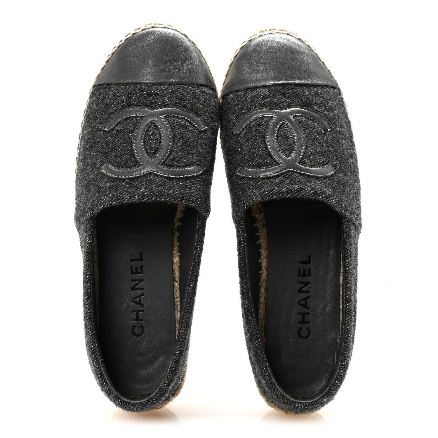Chanel Tweed Lambskin CC Espadrilles 38 Grey 2 of 10