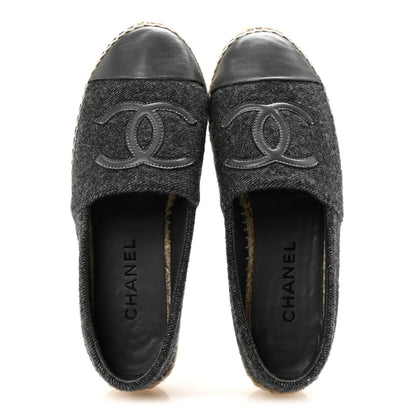 Chanel Tweed Lambskin CC Espadrilles 38 Grey 2 of 10