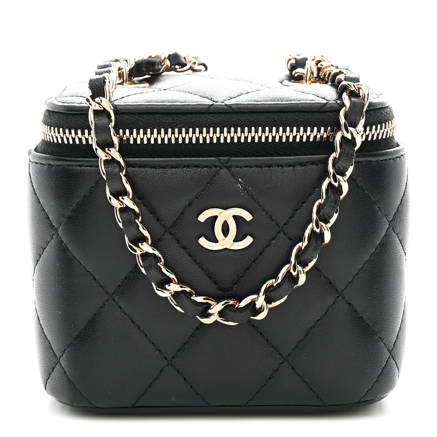 Lambskin Quilted Mini Vanity Case With Chain Black