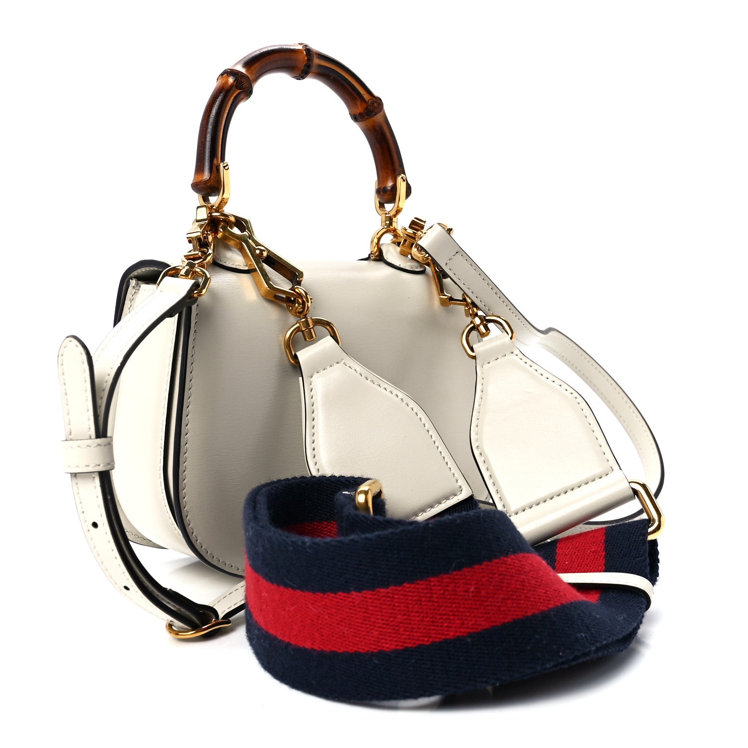 Gucci Boarded Dyana Lux Calfskin Web Mini Bamboo 1947 Top Handle Bag Mystic White 3 of 12