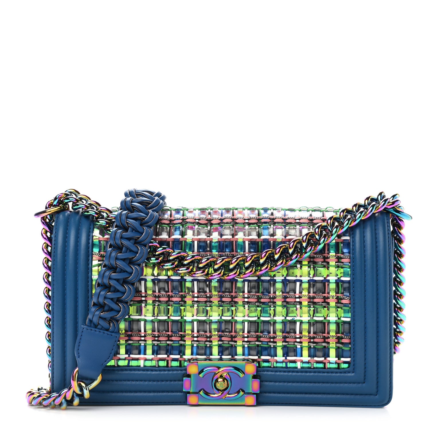Chanel PVC Thread Woven Medium Boy Flap Dark Blue 1 of 10