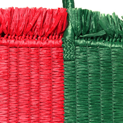 Gucci Raffia Linen Web Cestino Tote Bag Red Green 8 of 10