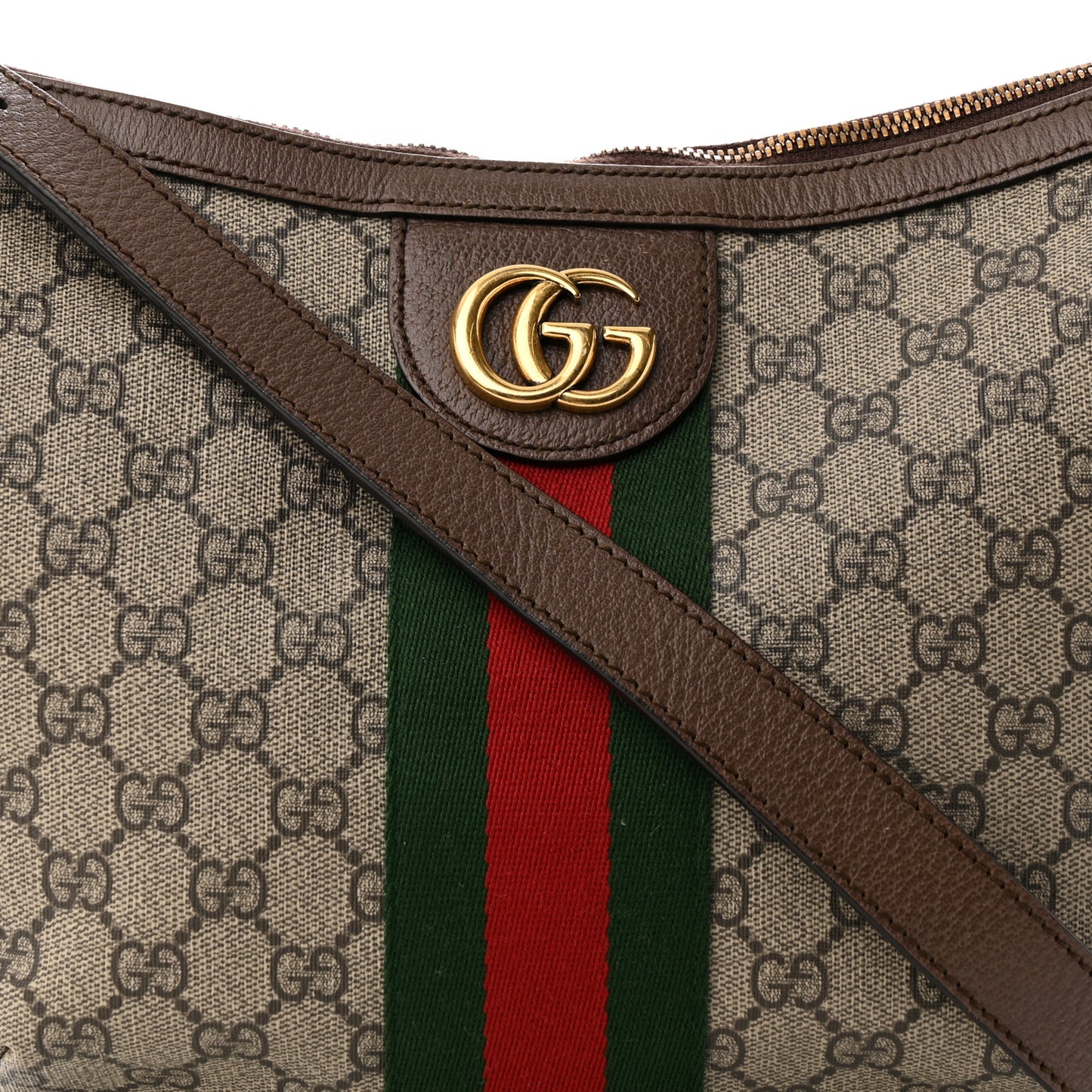 GG Supreme Monogram Web Small Ophidia Half Moon Hobo Brown